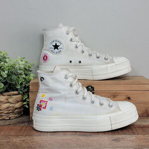 Converse Lift Hi High Top Sneakers Floral Embroidered Canvas Platform CTAS 8